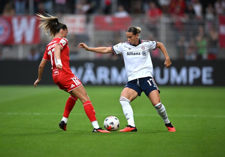 Bundesliga ohne DFB: So sieht die Zukunft für Klara Bühl (r) und Co. nun auch offiziell aus. (Archivbild)